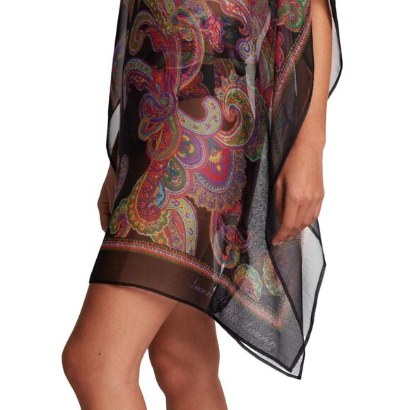 NWT Lauren Ralph Lauren Parder Poncho Swim Cover Up Bordado Paisley Black S/M - Picture 4 of 8